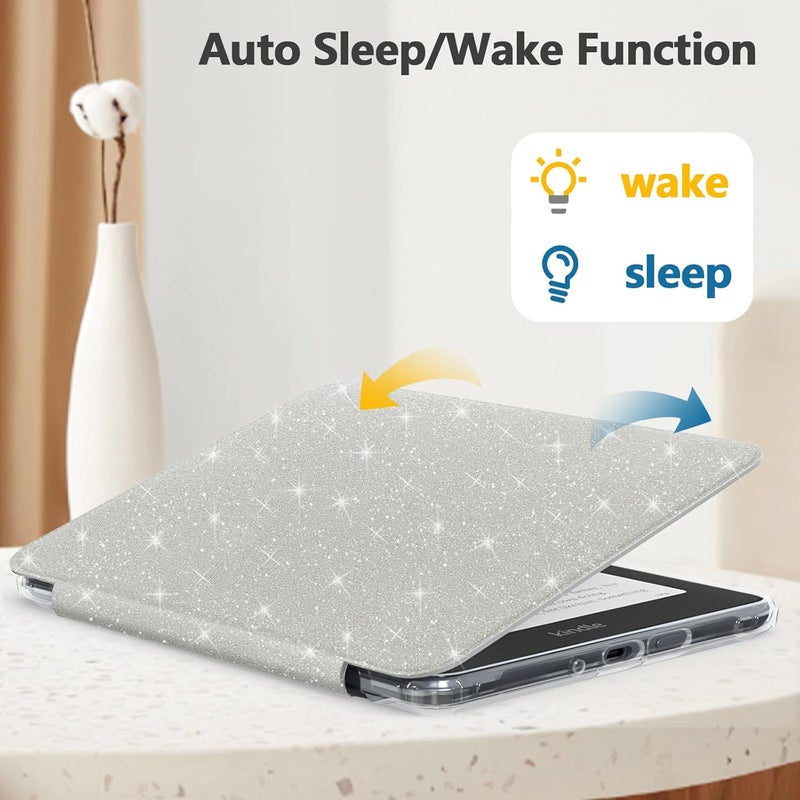 E NET-CASE Case for 7 inch eBook Readers 2024 Released,Clear Back Shell Durable PU Leather Cover with Auto Sleep Wake,White - Image 4